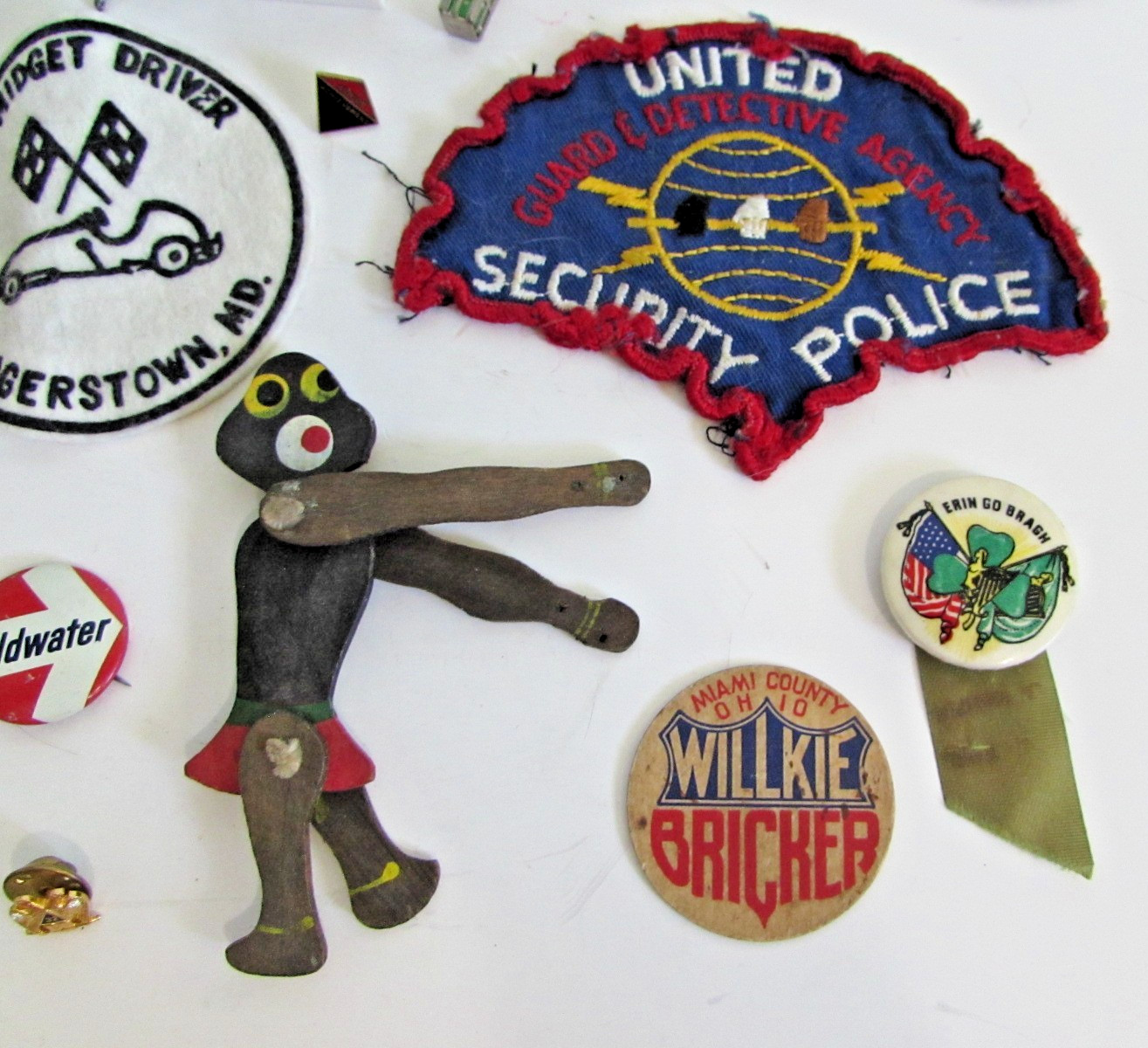 Junk Drawer Lot Goldwater Pins Masonic Detective Patch Chi Alpha Black Americana