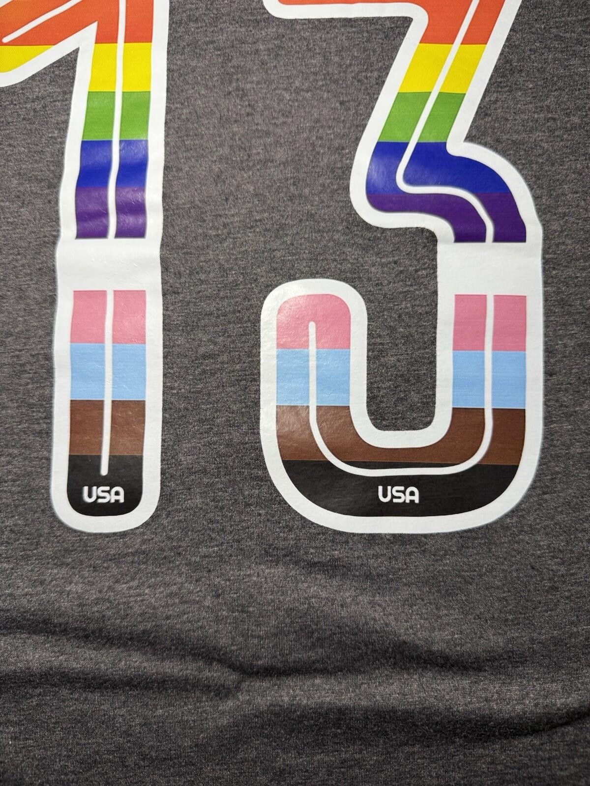 Chicano Women’s T-Shirt (Alex Morgan #13)-Medium/Grey+multicolor/Soccer