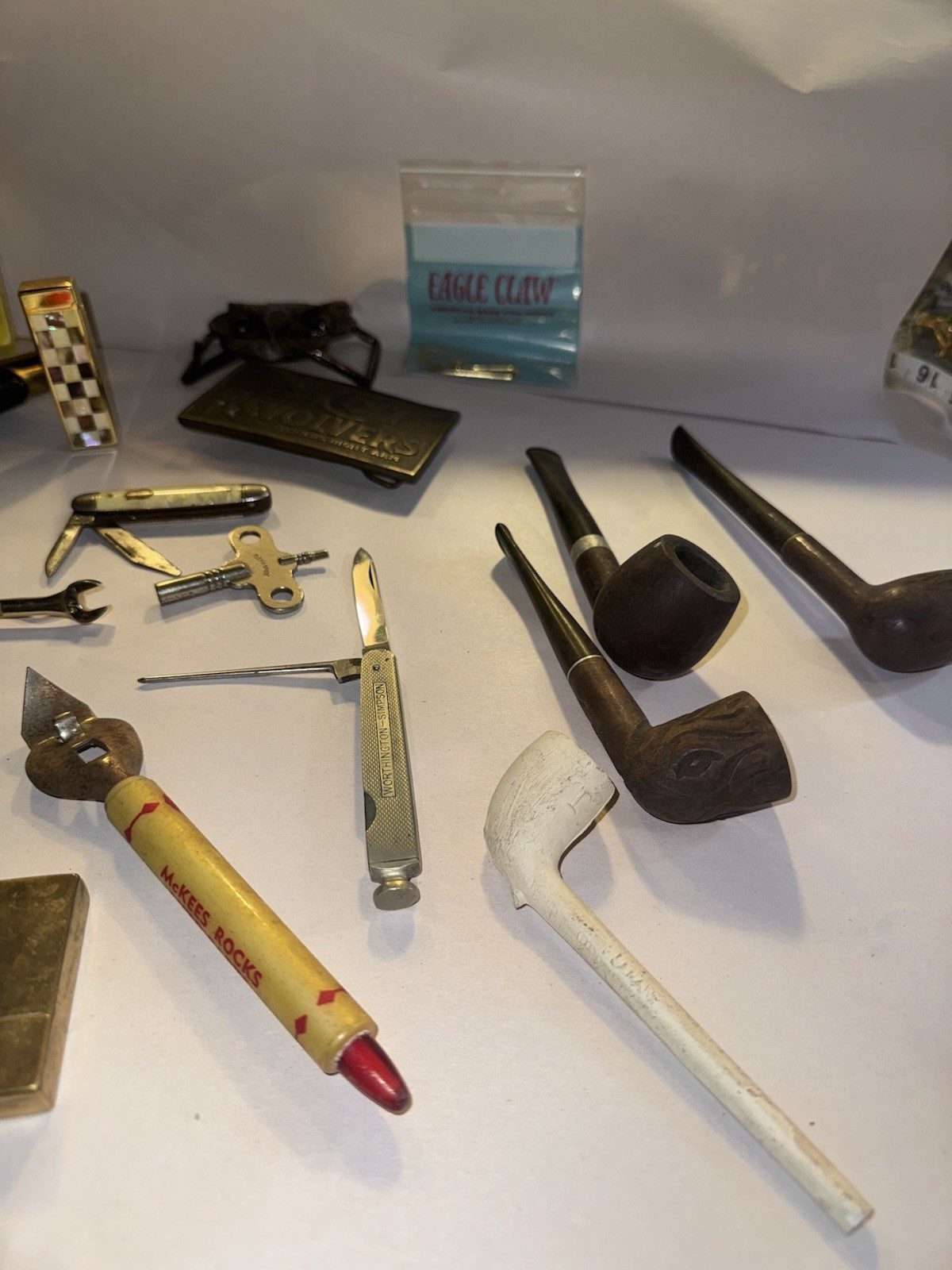 Gentleman’s 24 Pc Lot VTG WW2 Collectibles Pipes Knives Waltham Lighter & More!