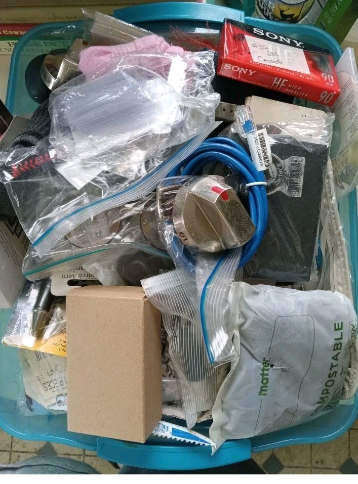 Lot Of Various Small Misc. Junk Drawer Items Box-6in X 6in X 6in SEE DESCRIPTION