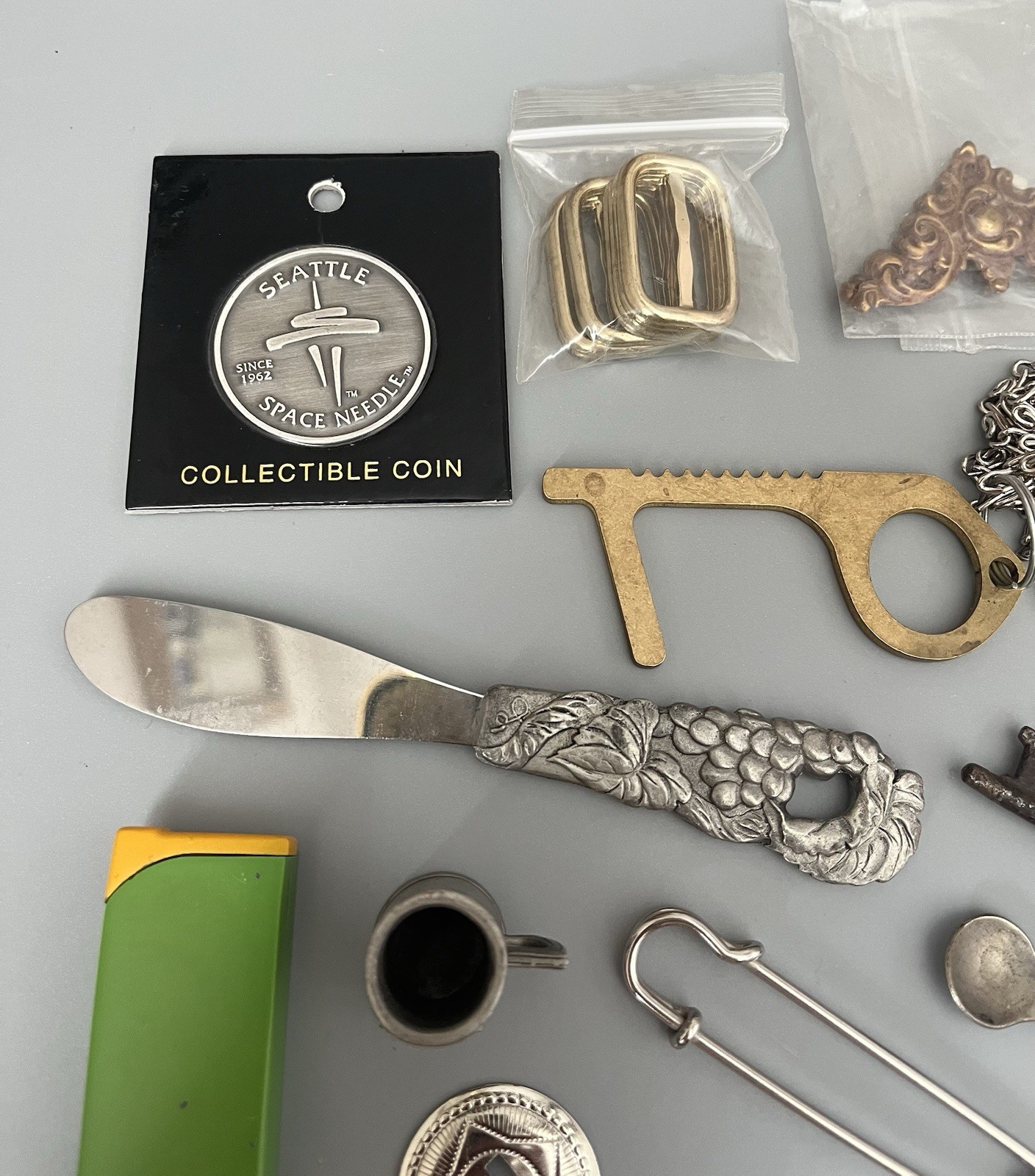 VTG Junk Drawer All Metal Misc Items Coins-Keys-Lock-And More