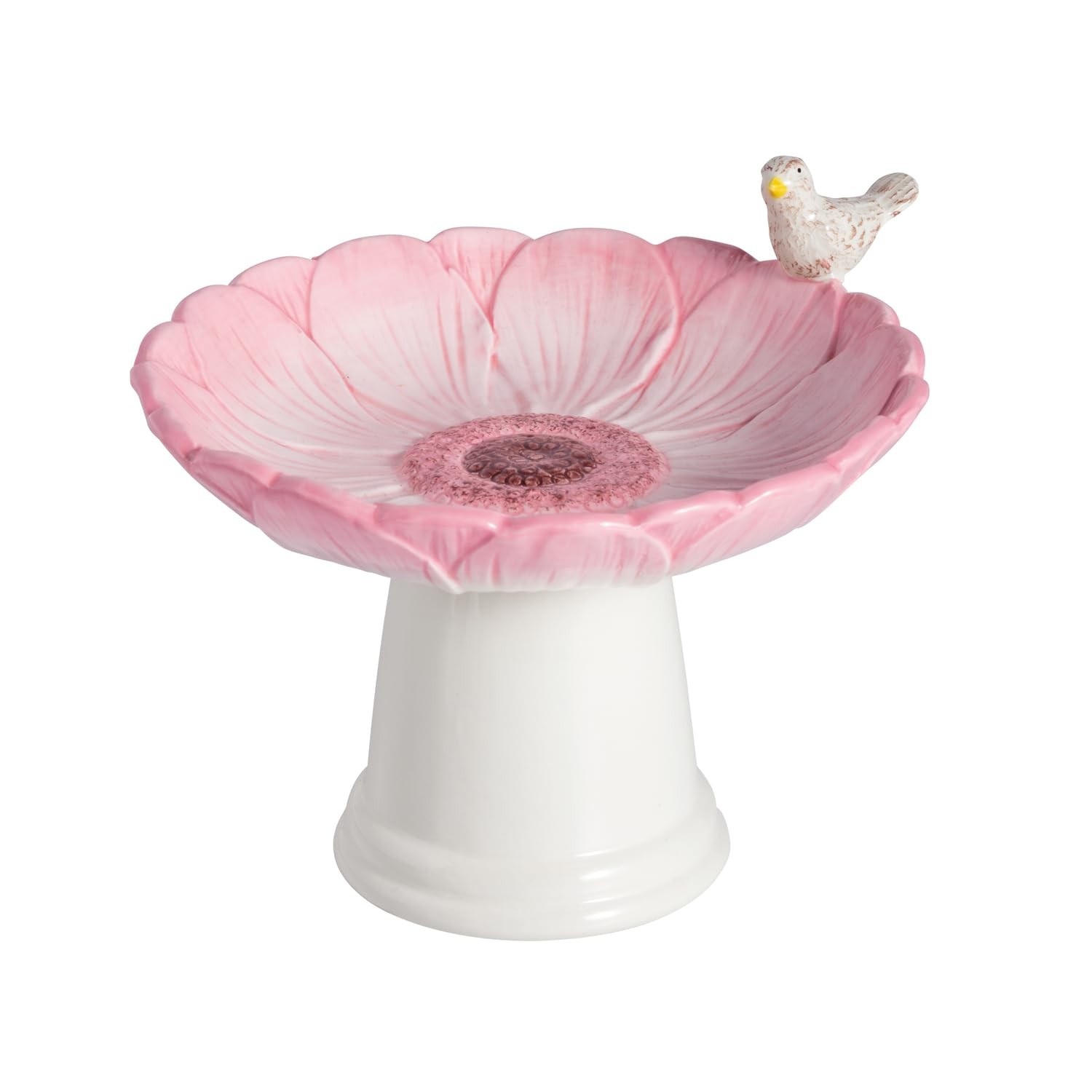 Mud Pie Ceramic Pink Flower Small Bird Bath