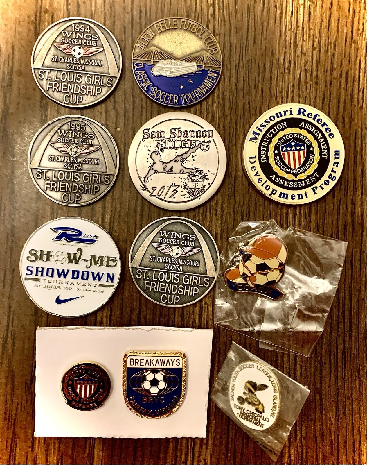 Mixed Lot Of Soccer Tokens And Pins St Louis