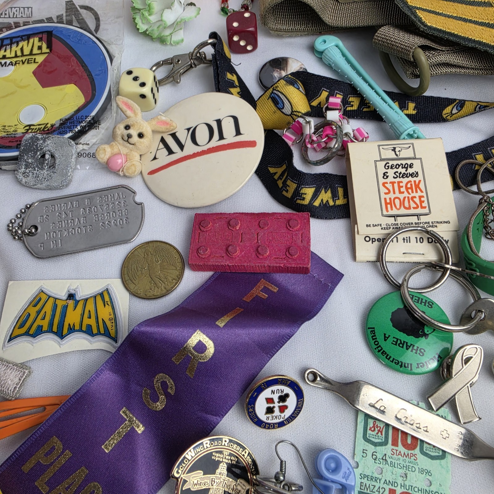 Junk Drawer Lot Toys Pins Stamps Military Coin Trinket Jewelry Patches Vintage