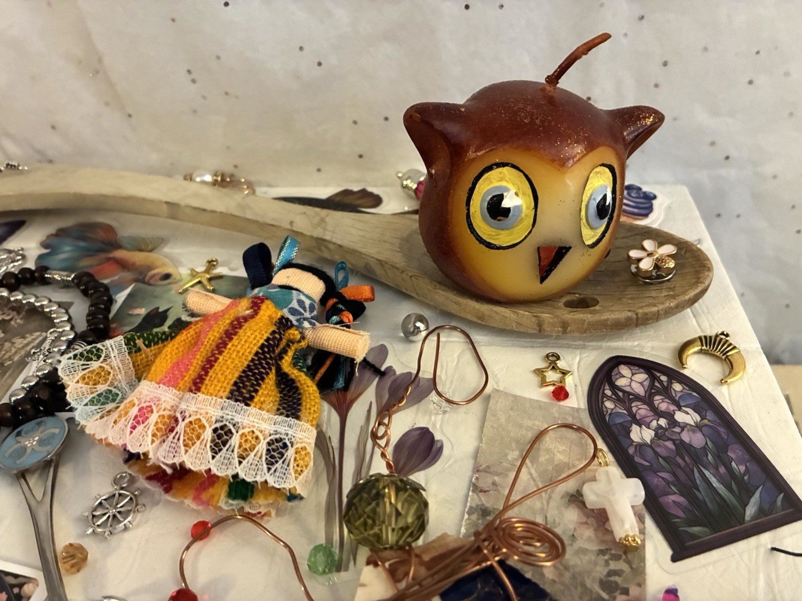 Handmade Cloth Doll Pottery Angel Ornament Jewelry Charms Junk Drawer Art Lot