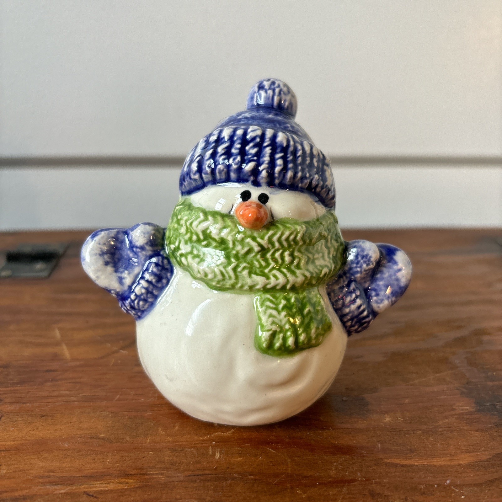 3.75″ Vintage Chubby Cute Snowman in Hat & Scarf signed 1994