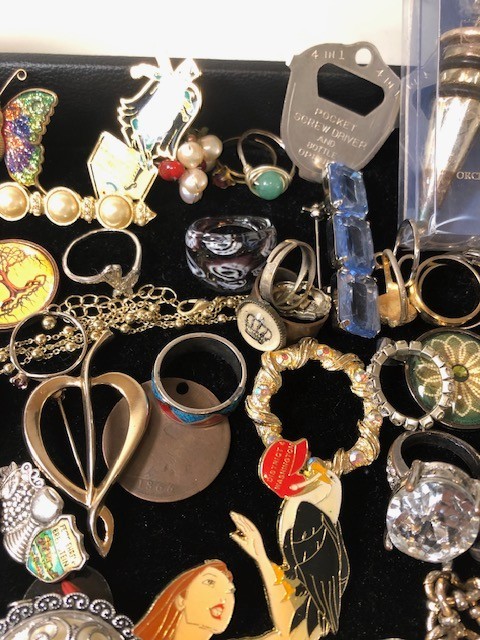 Junk Drawer Lot estate coins pins silverplated stopper keys pendant brooch rings