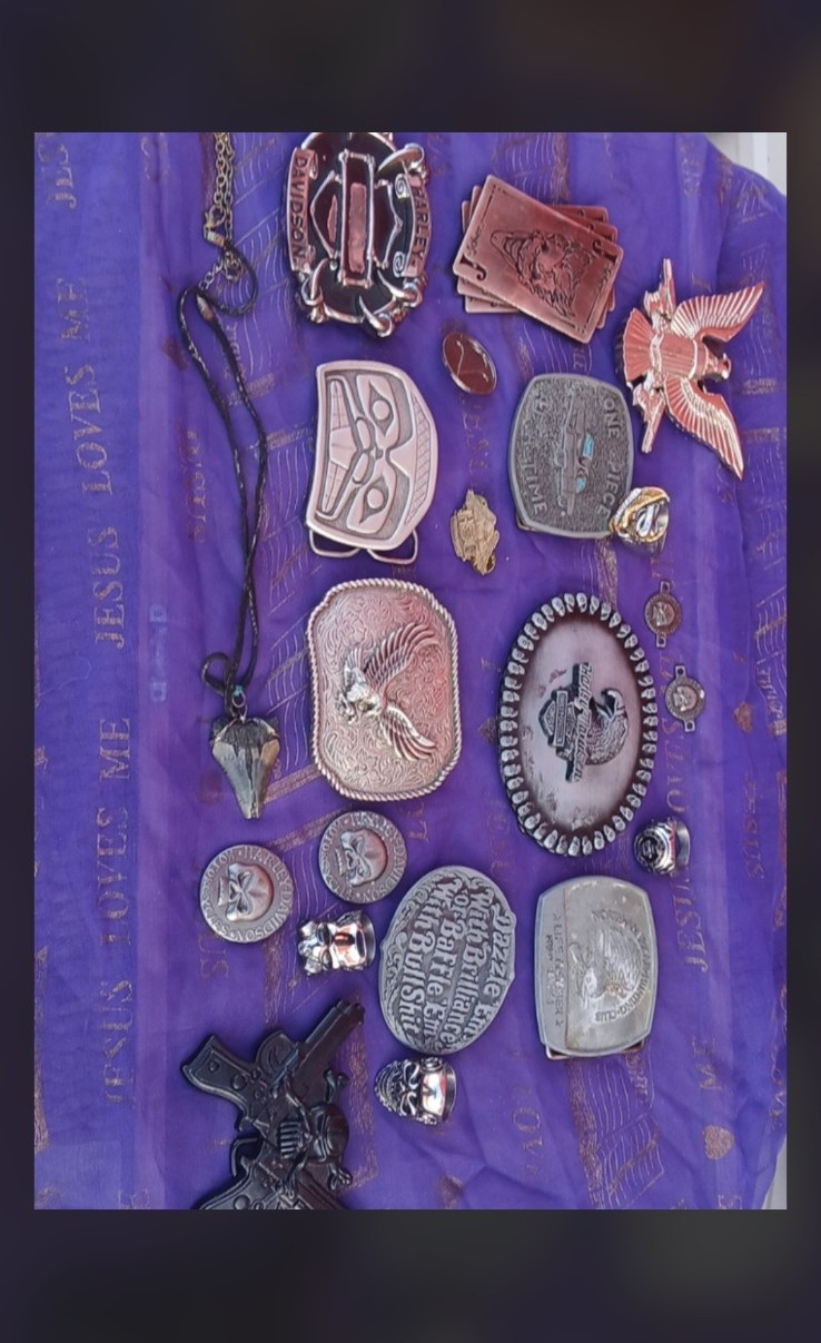 Harley Davidson Eagle Mixed Collectibles Lot Belt Buckles Pins Rings Necklaces