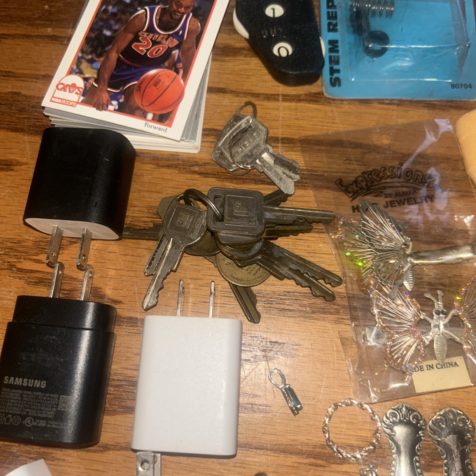 Vintage Junk Drawer Mixed Lot Stuff Jewelry Spoons Cards Umpire