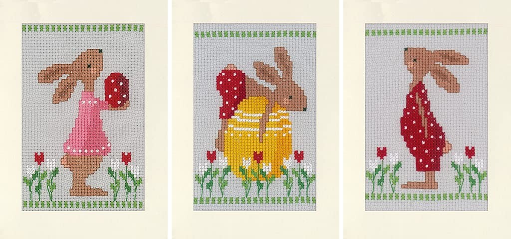Vervaco Easter Rabbits Counted Cross Stitch Card Kit, 4.2″ x 6″, 3 Pack