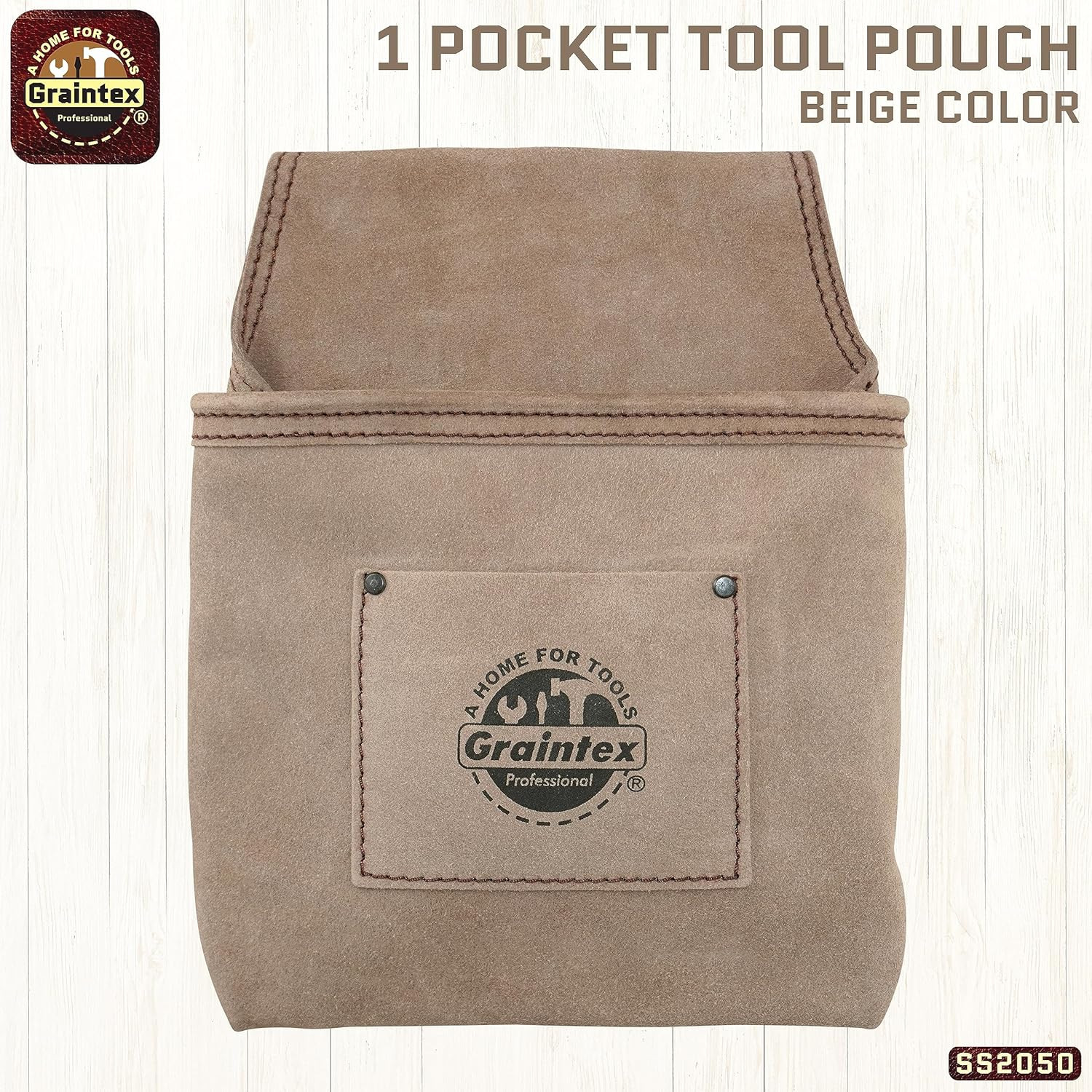 SS2050 One Pocket Nail & Tool Pouch Beige Color Suede Leather for Constructors,