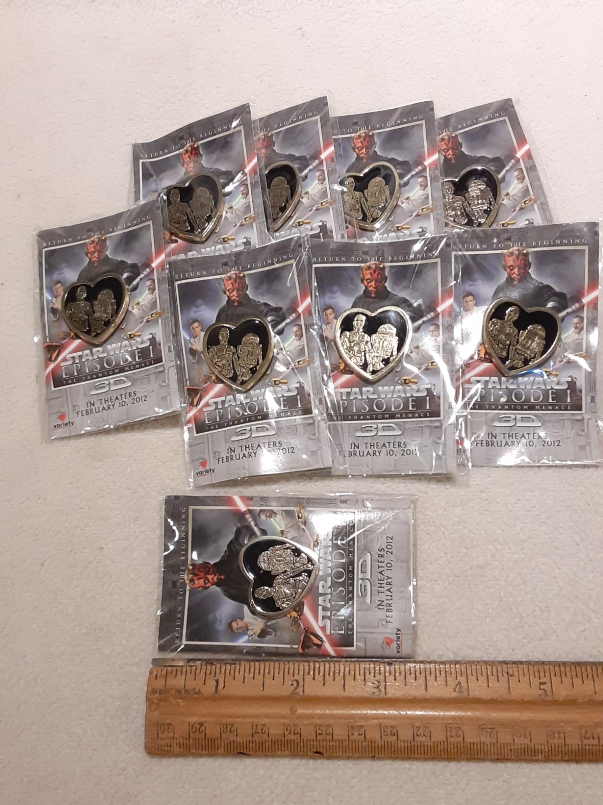 Lot of 9 Star Wars Episode 1 Phantom Menace 2012 Heart Promo Pin With R2D2 C3PO