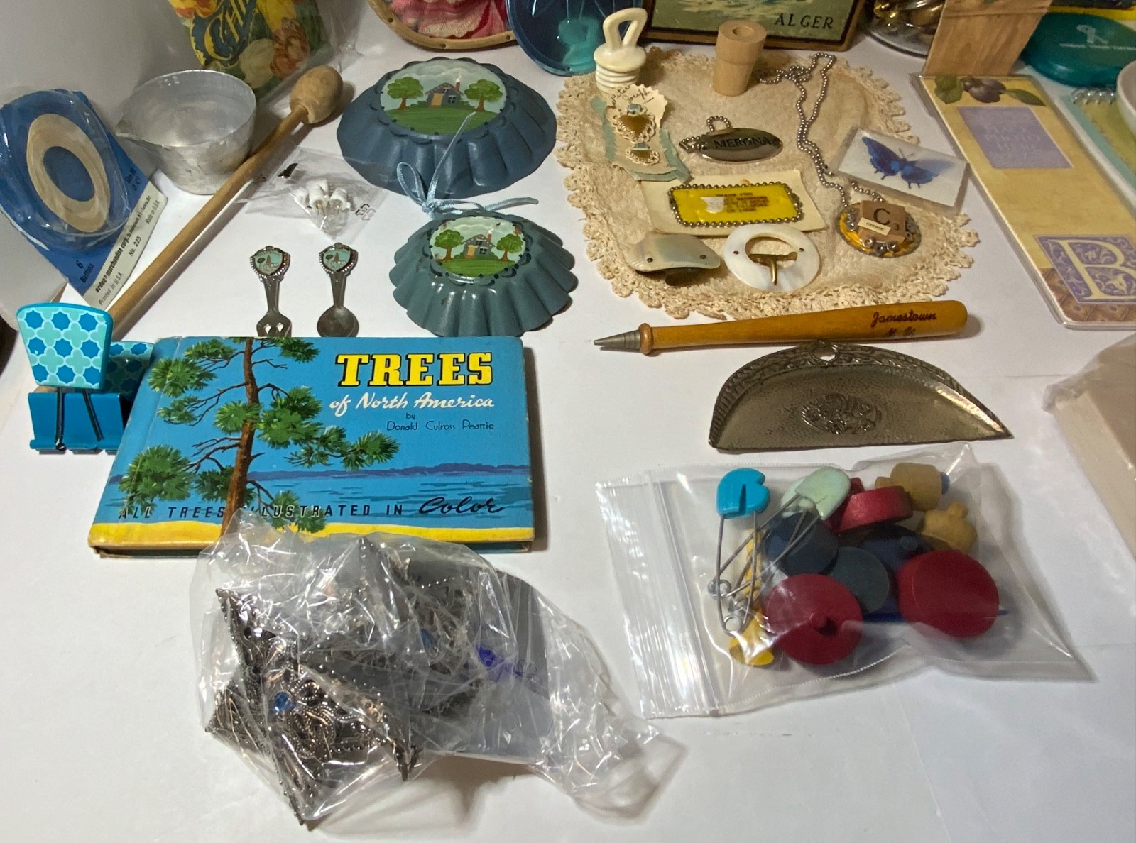 VTG Junk Drawer Lot Assemblage Art Mixed Media Crafts Over 4# Buttons Books MOP