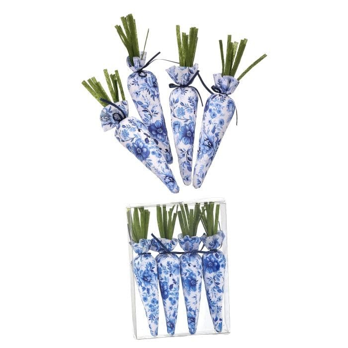 Regency International Toile Easter Carrot, 4-Pieces, 10-Inch, Blue White, Fabric