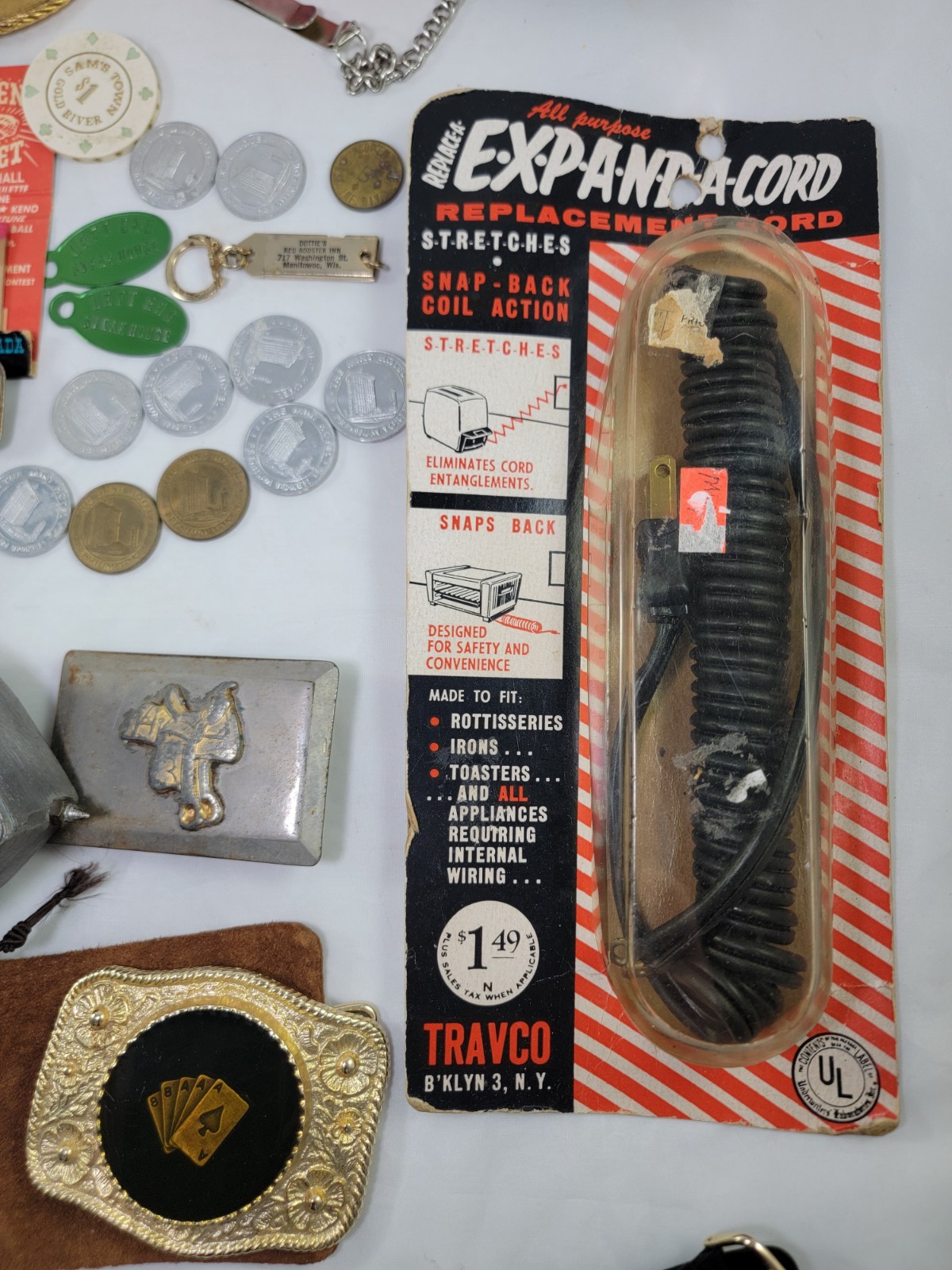 Men’s Estate Junk Drawer Lot Vintage Casino Coin Collectibles Watch Buckles Pins