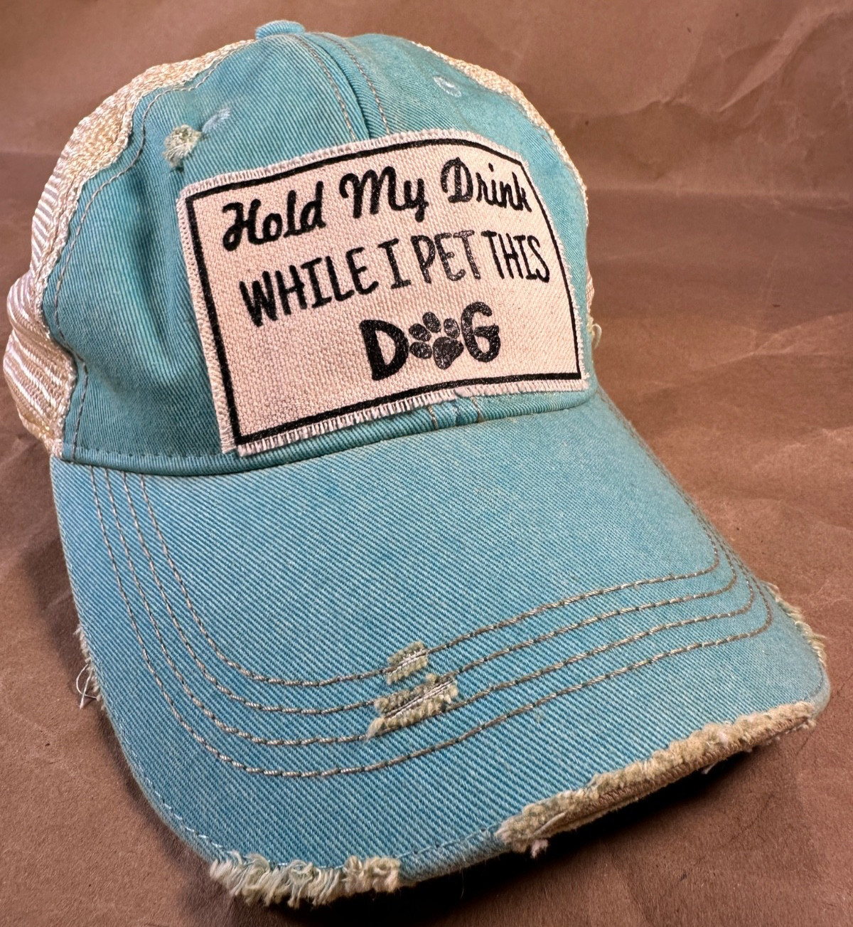 Vntg Life “Hold My Drink While I Pet This Do” Distressed Baseball Cap Unisex NEW