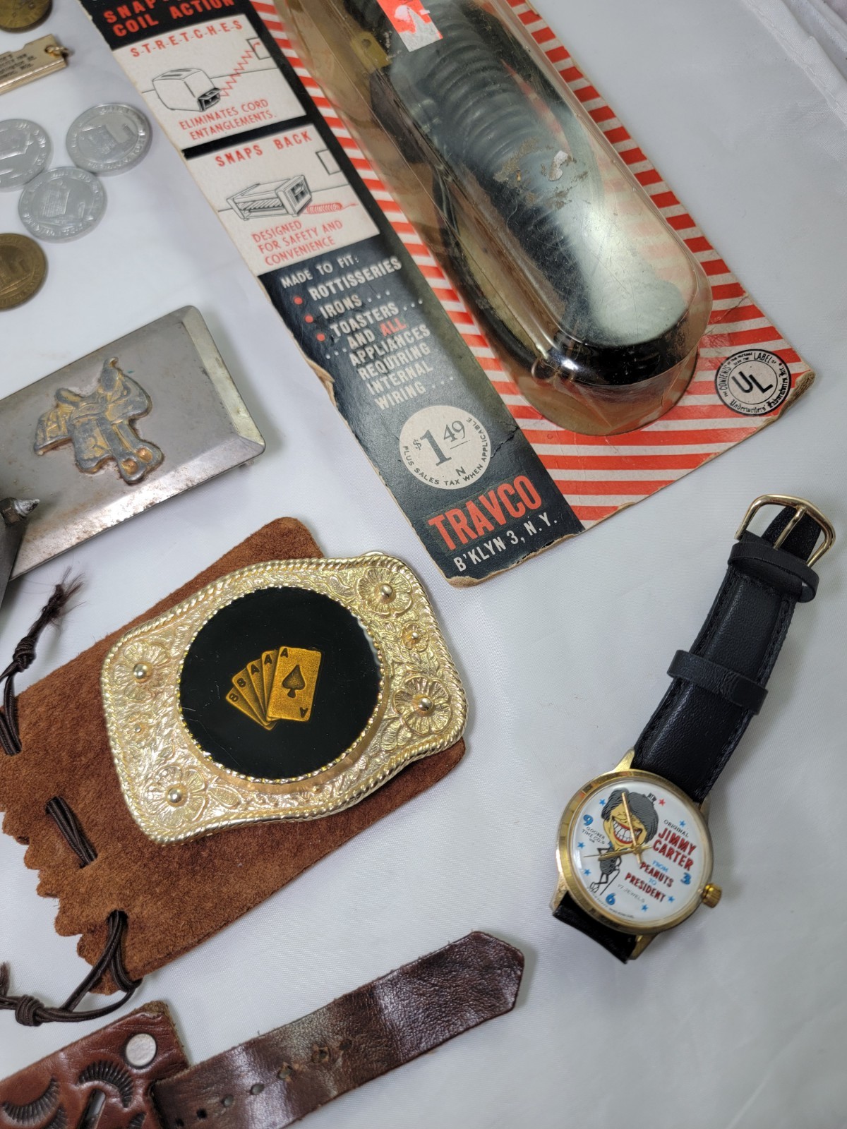 Men’s Estate Junk Drawer Lot Vintage Casino Coin Collectibles Watch Buckles Pins