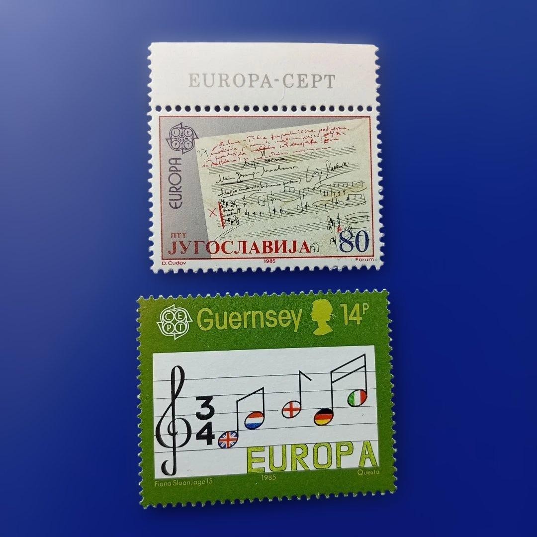 Foreign stamps, multiple countries, music and sheet music designs, 7 types of
