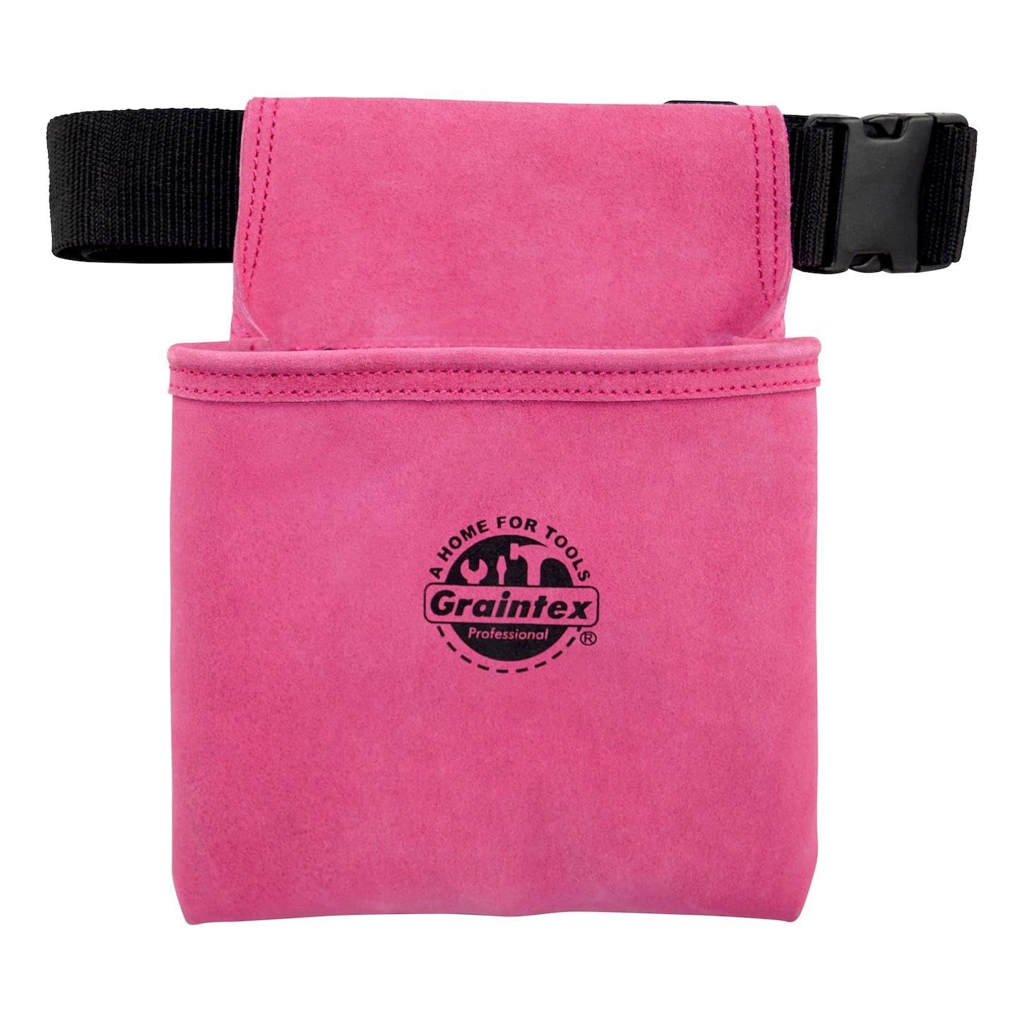 Graintex SS2281 One Pocket Nail & Tool Pouch, Pink Suede Leather, 2″ Web Belt