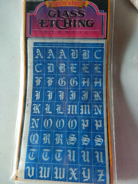 Armour Rub N Etch Stencils Old English Alphabet A-Z glass acid etching wedding
