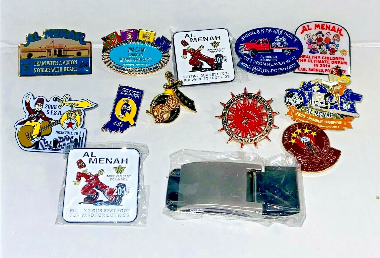 JUNK DRAWER Lot of Shriners Pins, money clip, Lapel & hat Pins-13 pieces- LILA