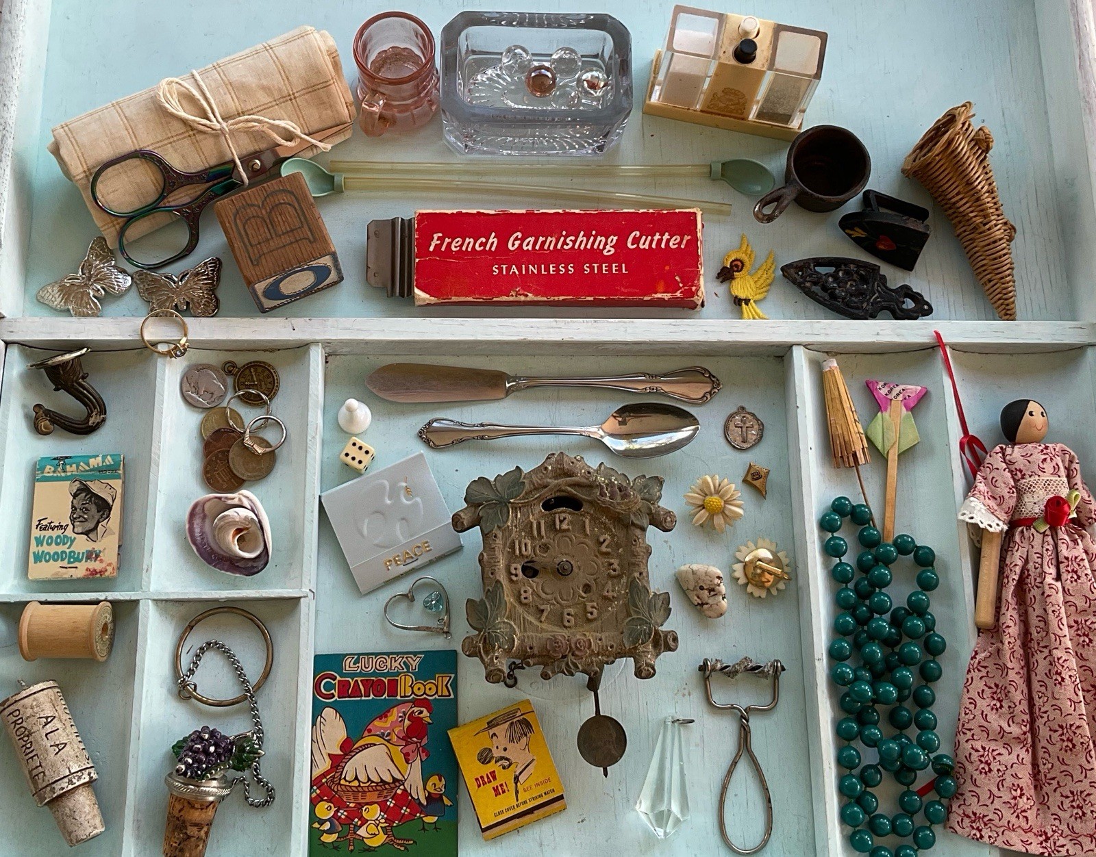 Antique Vintage Junk Drawer Treasure LOT Cast IRON costume jewelry coins 3.5lbs