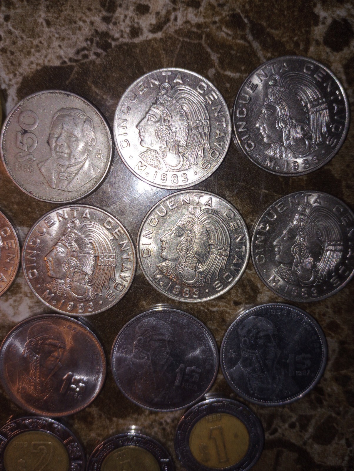 MEXICO Pesos Lot CINCUENTA CENTAVOS 26 vintage Coins Mexican 1980s-00s 1950 25 C