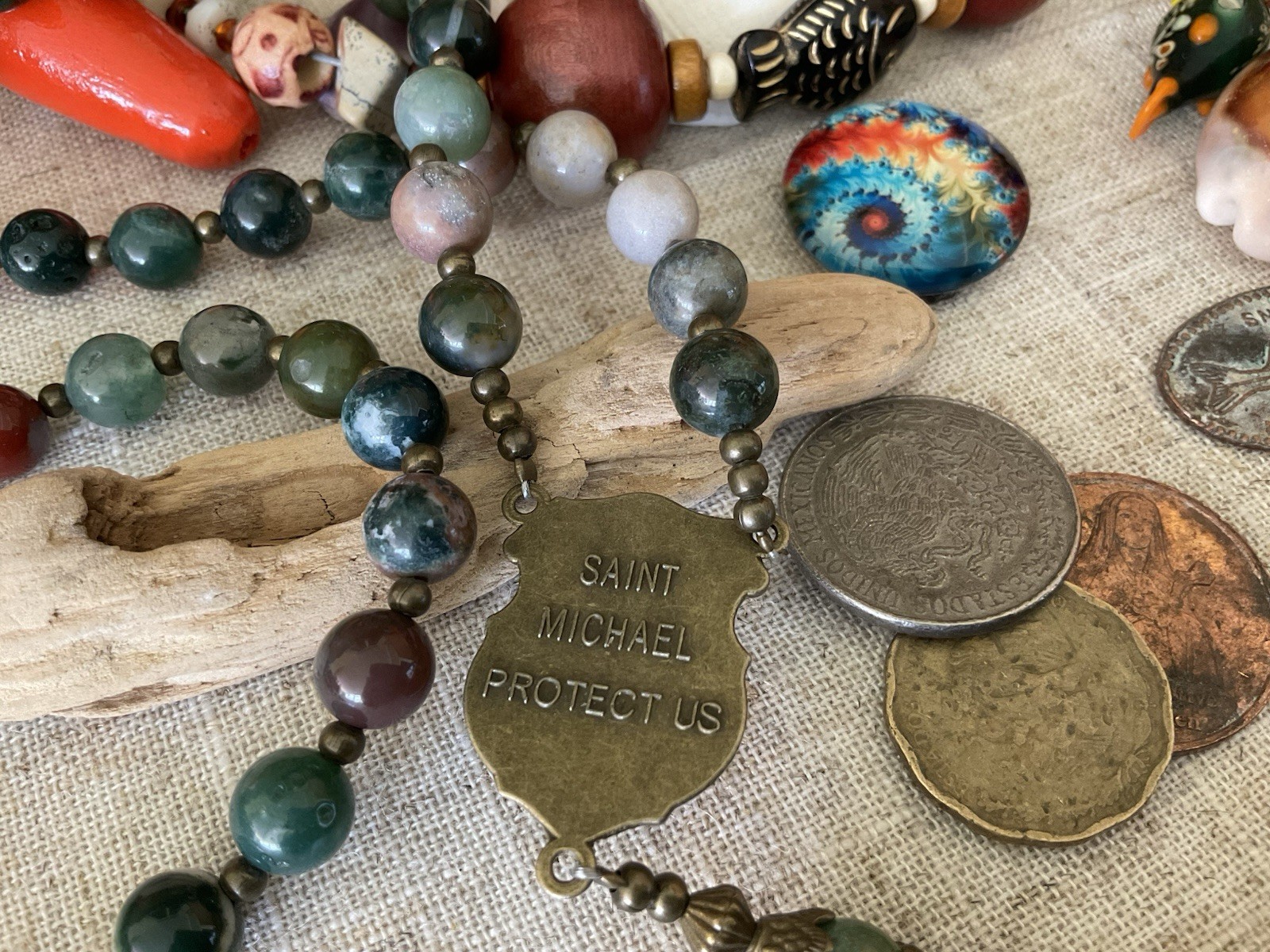 Vintage junk drawer LOT Island Caribbean Souvenirs Jewelry Doll stones coins