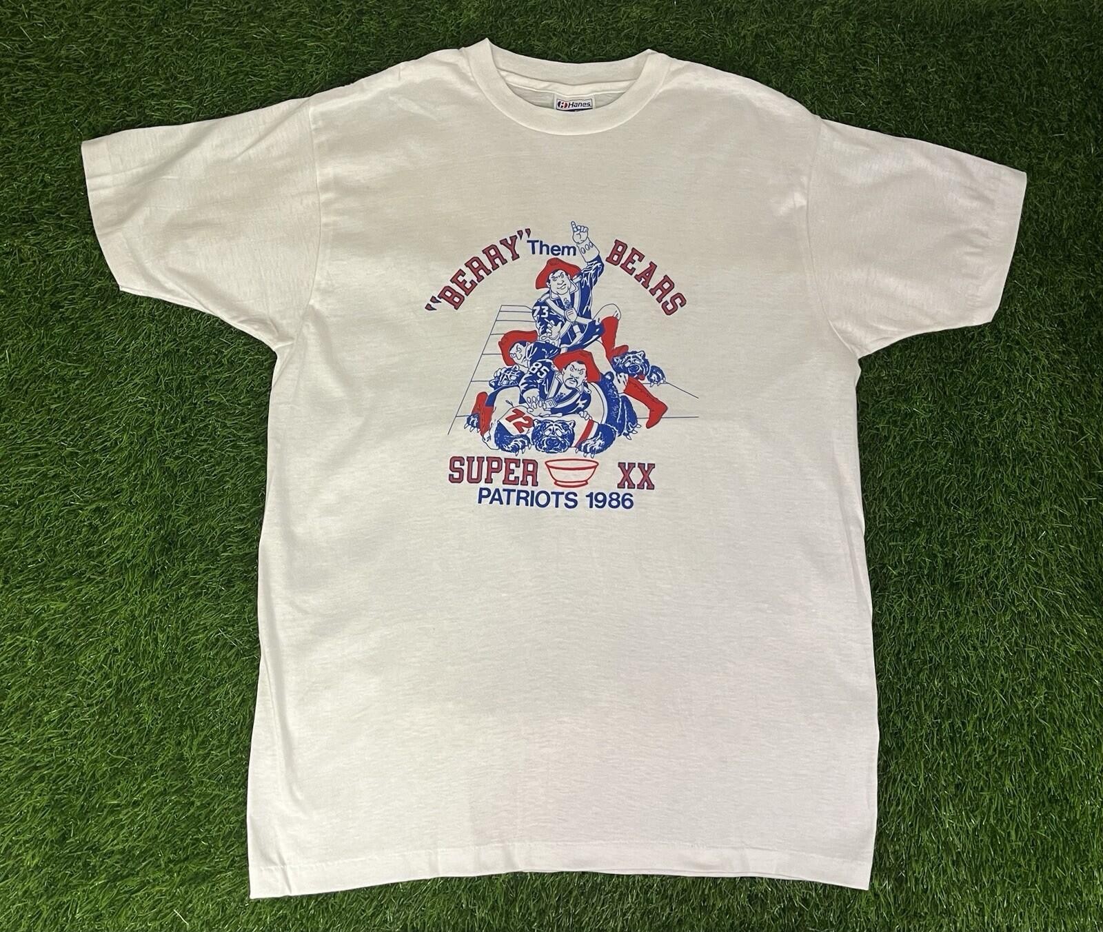 VTG 80s Hanes Fifty-Fifty New England Patriots BERRY THE BEARS Super Bowl Tee XL