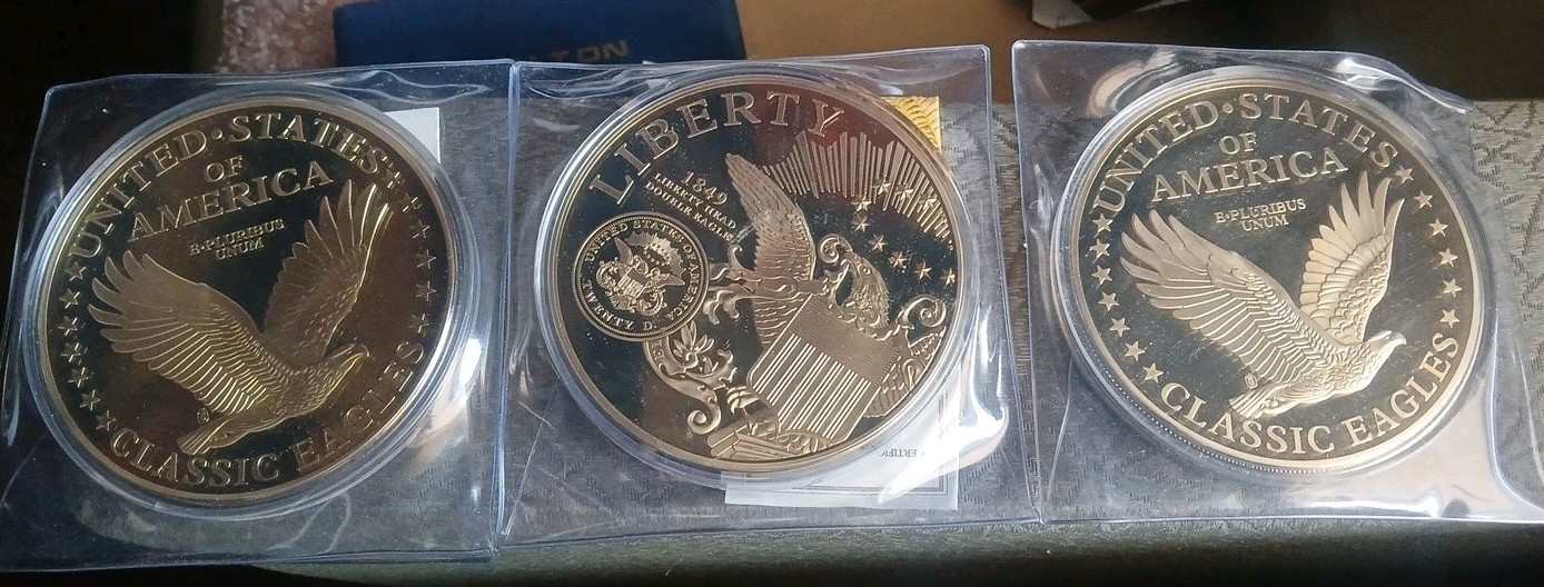 3 Lot American Mint Classic Eagles U.S. 376g Layered 24k Gold Replica 2016 (R)