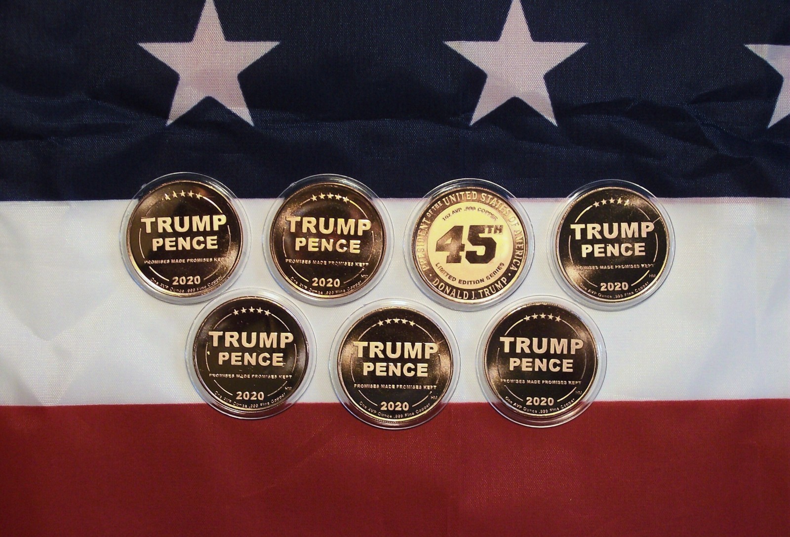 Set of Seven – 2020 Donald J. Trump 45th President of the USA – Copper Rounds