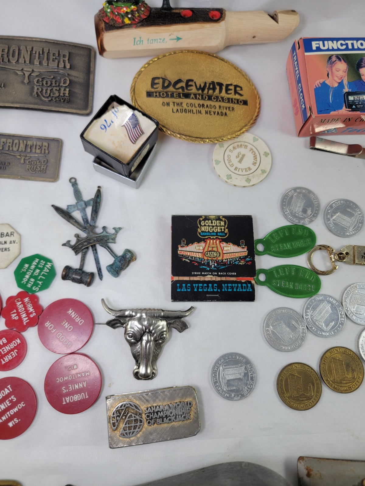 Men’s Estate Junk Drawer Lot Vintage Casino Coin Collectibles Watch Buckles Pins