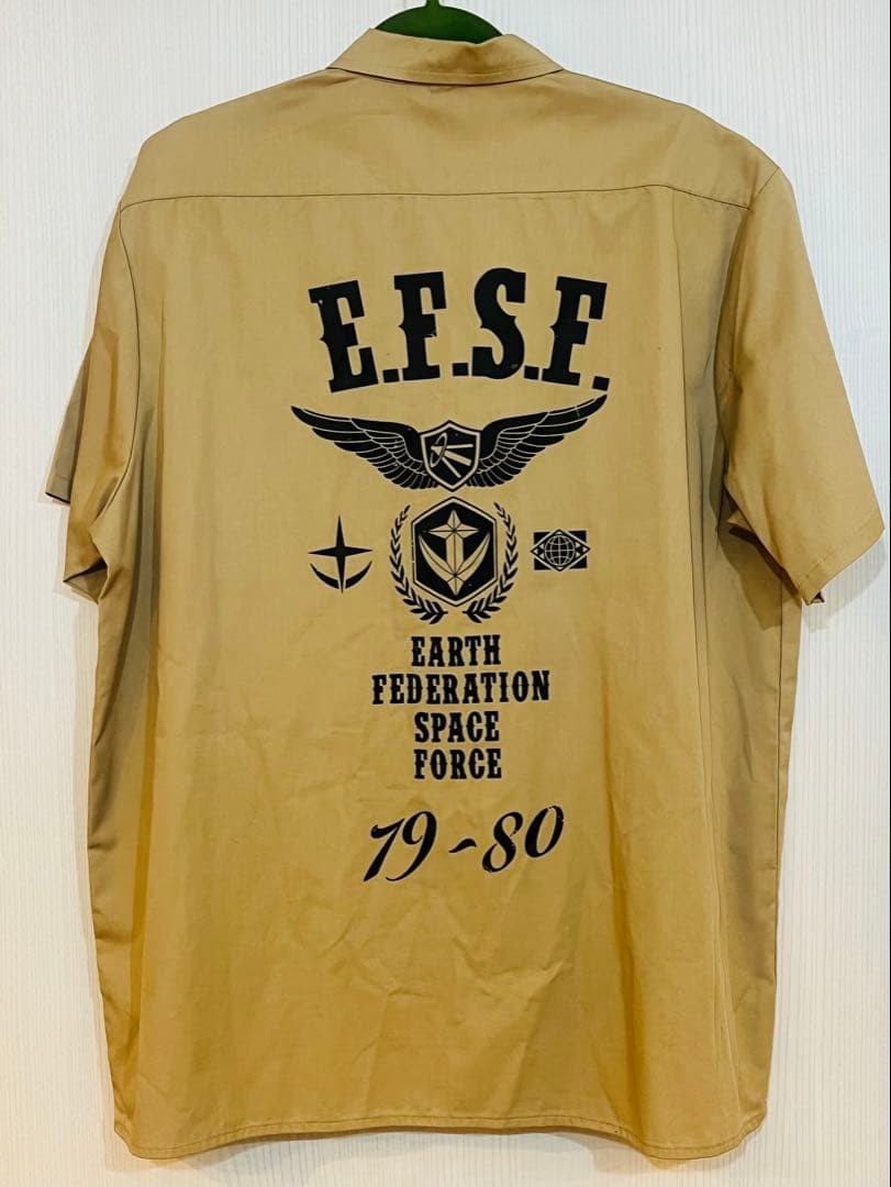 Rare Gundam Earth Federation Forces E.F.S.F. Short Sleeve Work Shirt Beige XL