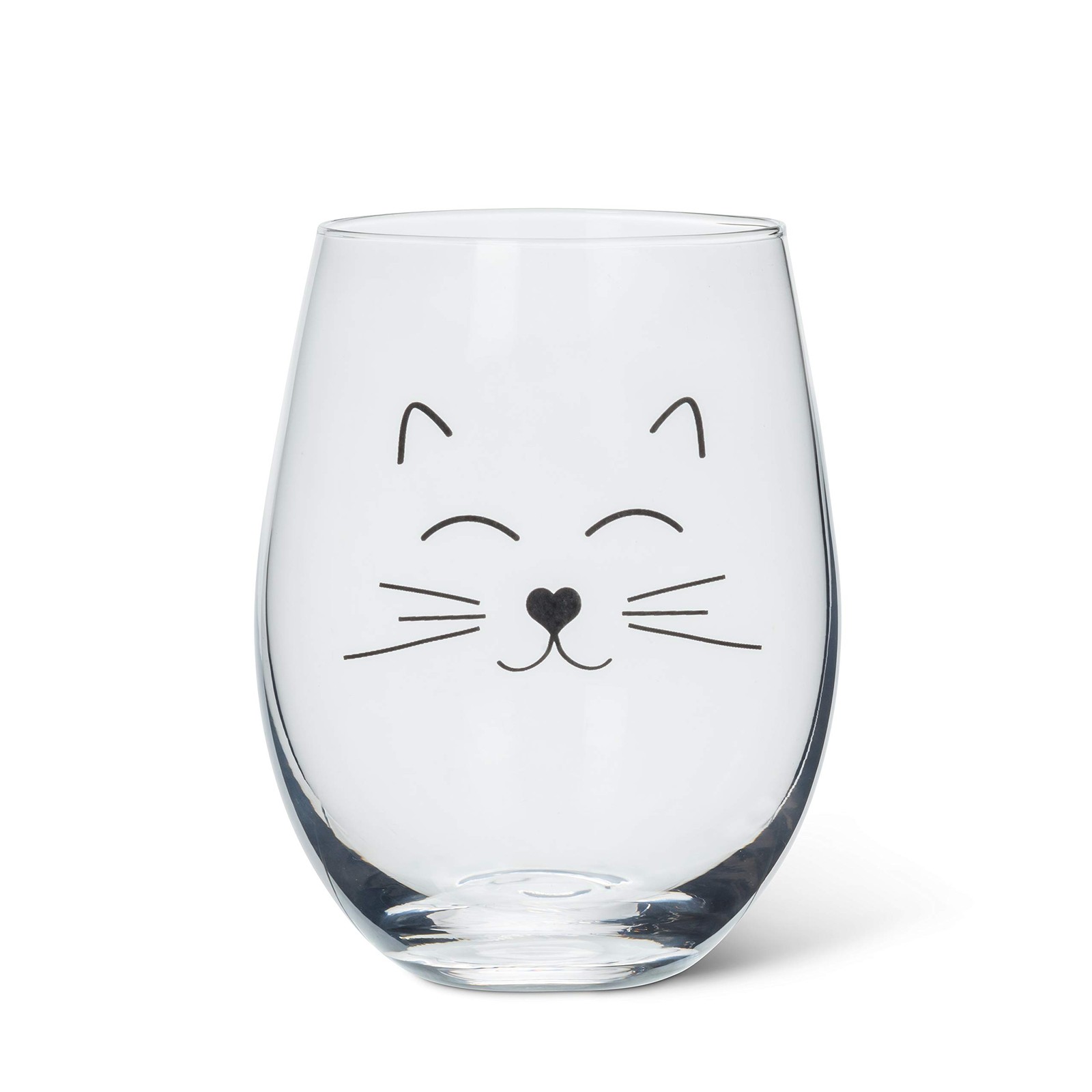 Abbott Collection Cat Face Stemless Goblet 5 Inch Clear Black Glass Cup