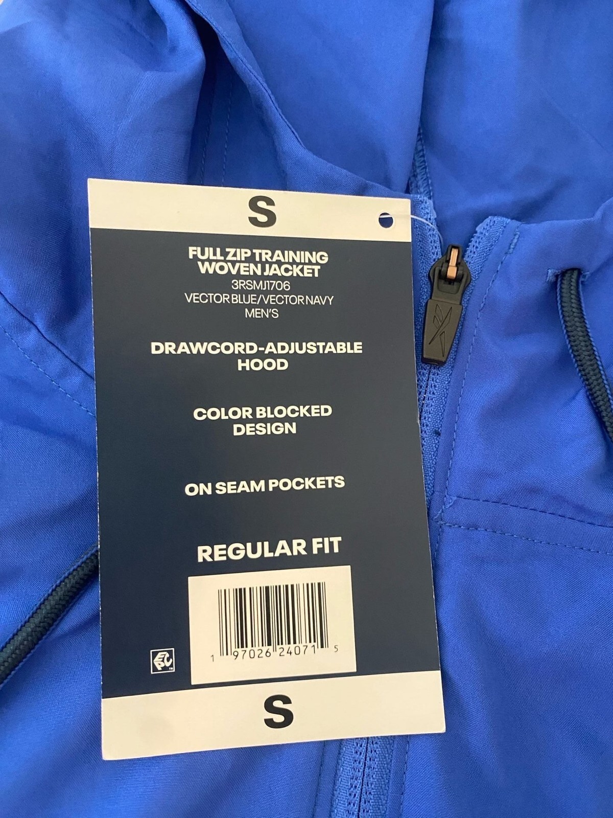 NWT Reebok Men’s Full Zip Drawcord Adjustable