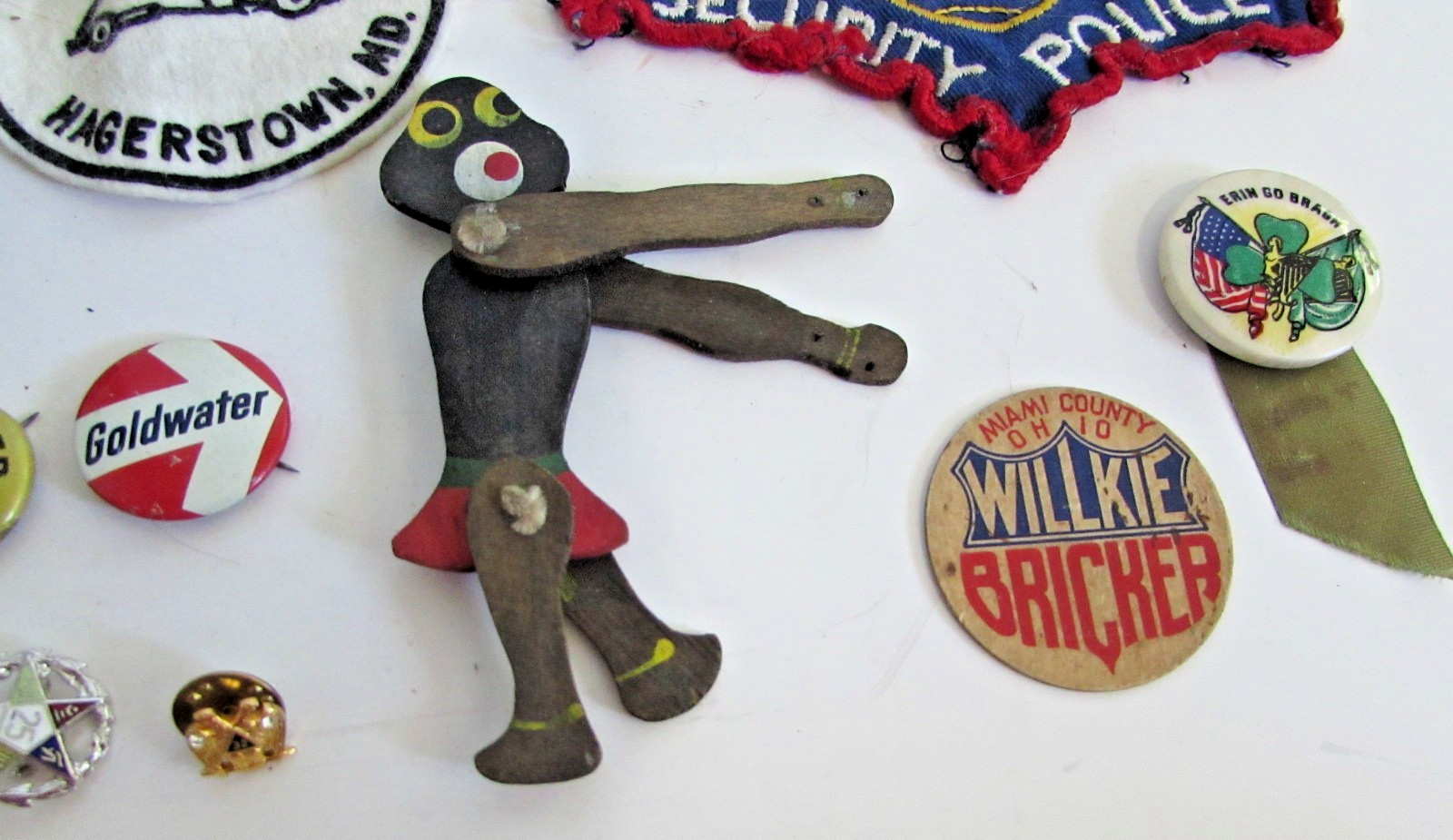 Junk Drawer Lot Goldwater Pins Masonic Detective Patch Chi Alpha Black Americana