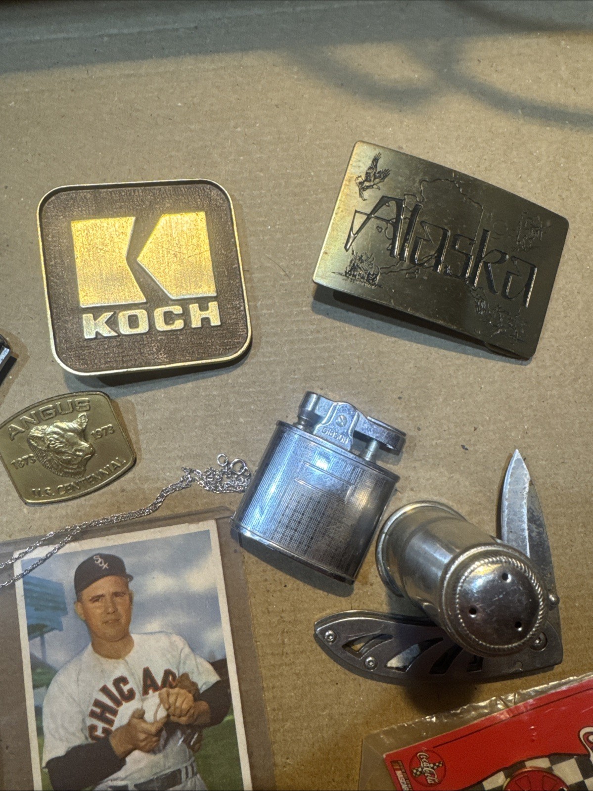 Vintage Junk Drawer Knives, Silver 925, 40-50s Ball Cards Autos, Book 50s Buckle