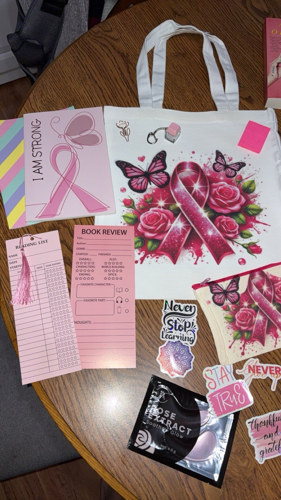 Breast Cancer Awareness Pink Ribbon Gift & Stationery Lot Tote Bag Pens Notebook