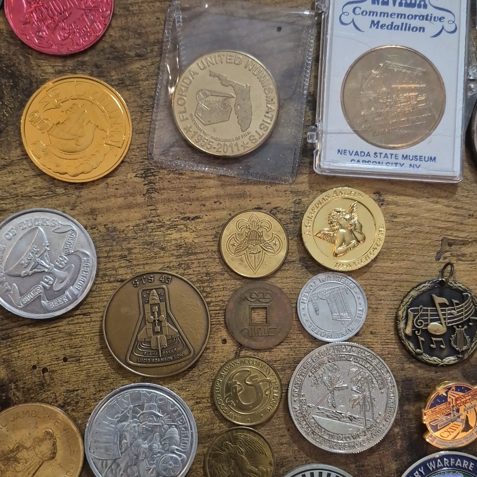 Lot Of 45 Vintage/Commemorative Coins, Pins & Pendants