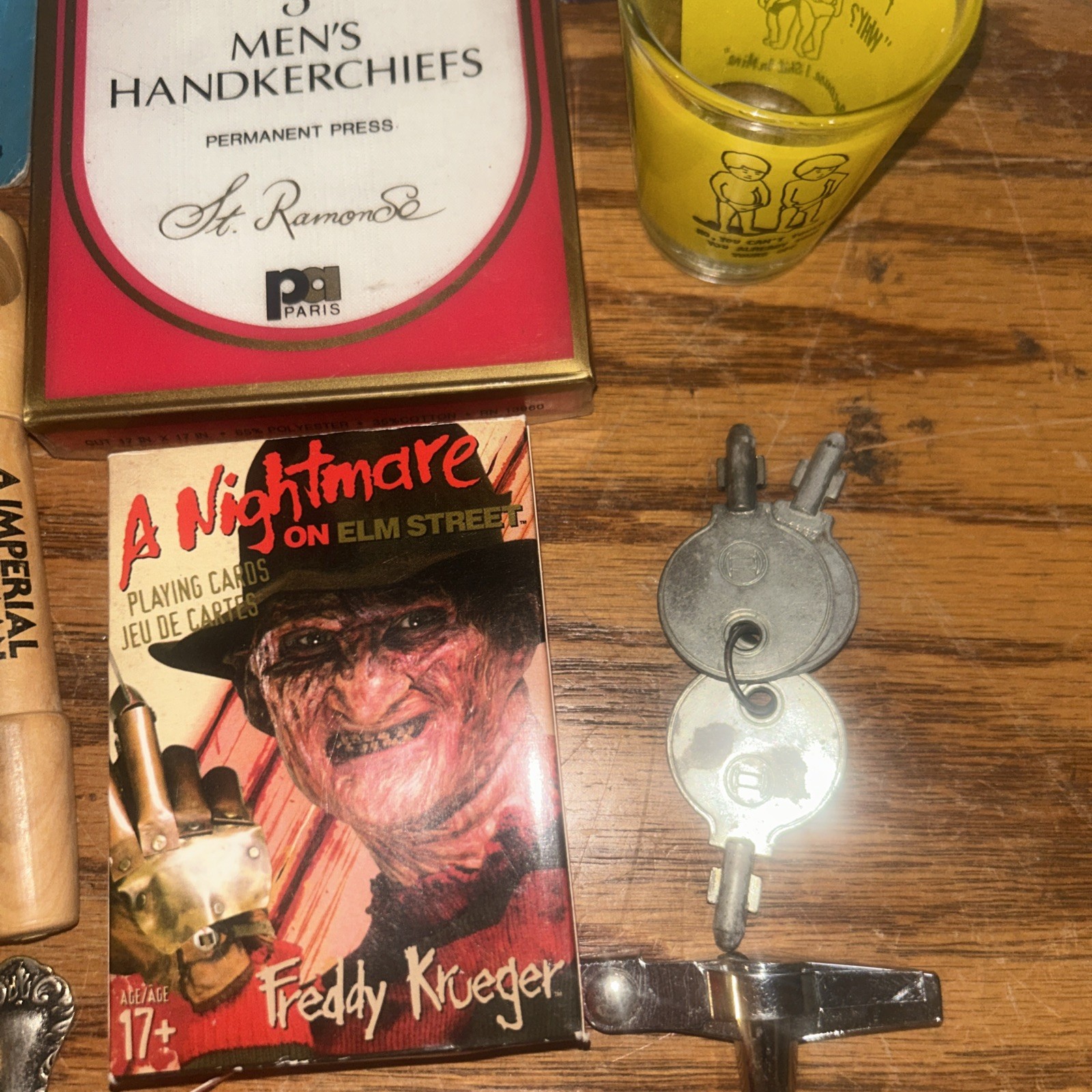 Vintage Junk Drawer Mixed Lot Stuff Jewelry Spoons Cards Umpire