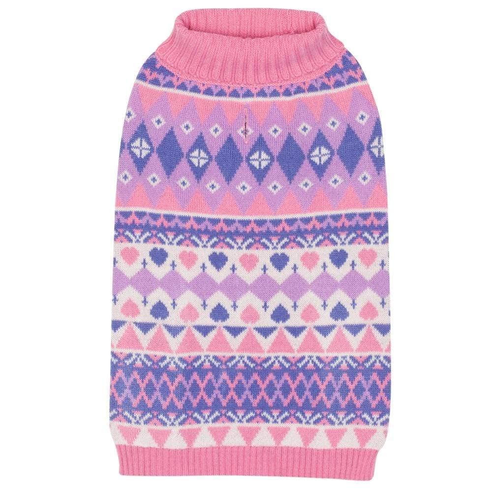Blueberry Pet Dog Sweater – Pink & Lilac Heart Design, 10″ Back, 1-Pack
