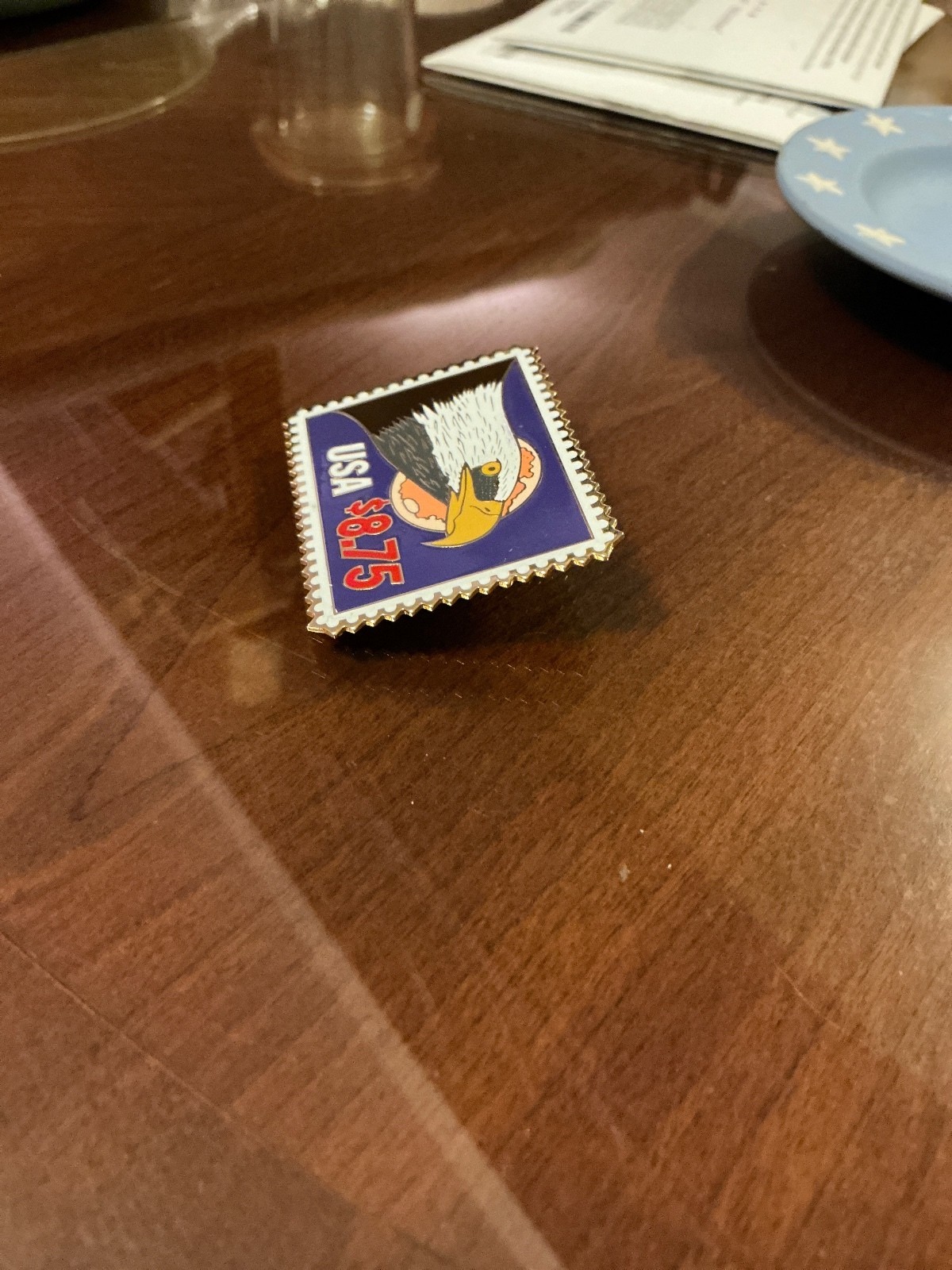 Vintage USA $8.75 Express Postage Stamp Bald Eagle Moon Collectable Enamel Pin