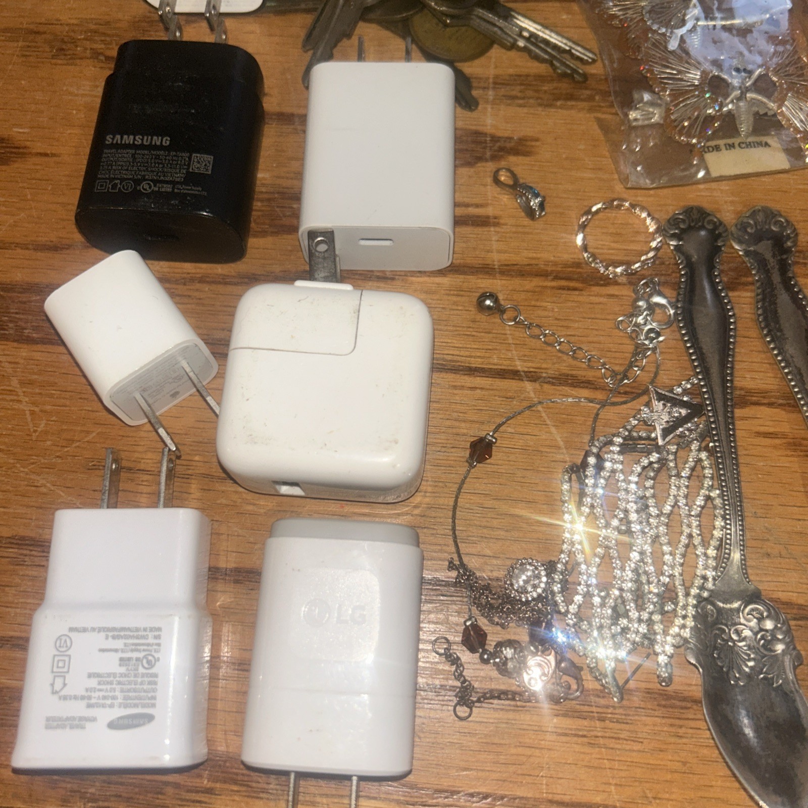 Vintage Junk Drawer Mixed Lot Stuff Jewelry Spoons Cards Umpire
