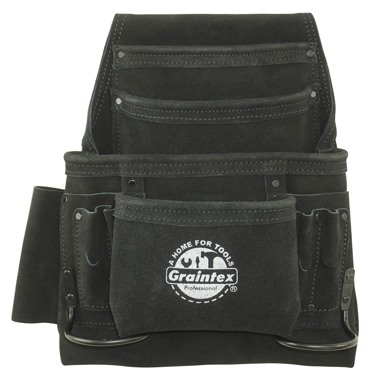Graintex SS2770 10-Pocket Nail & Tool Pouch Black Suede Leather for Tradesmen