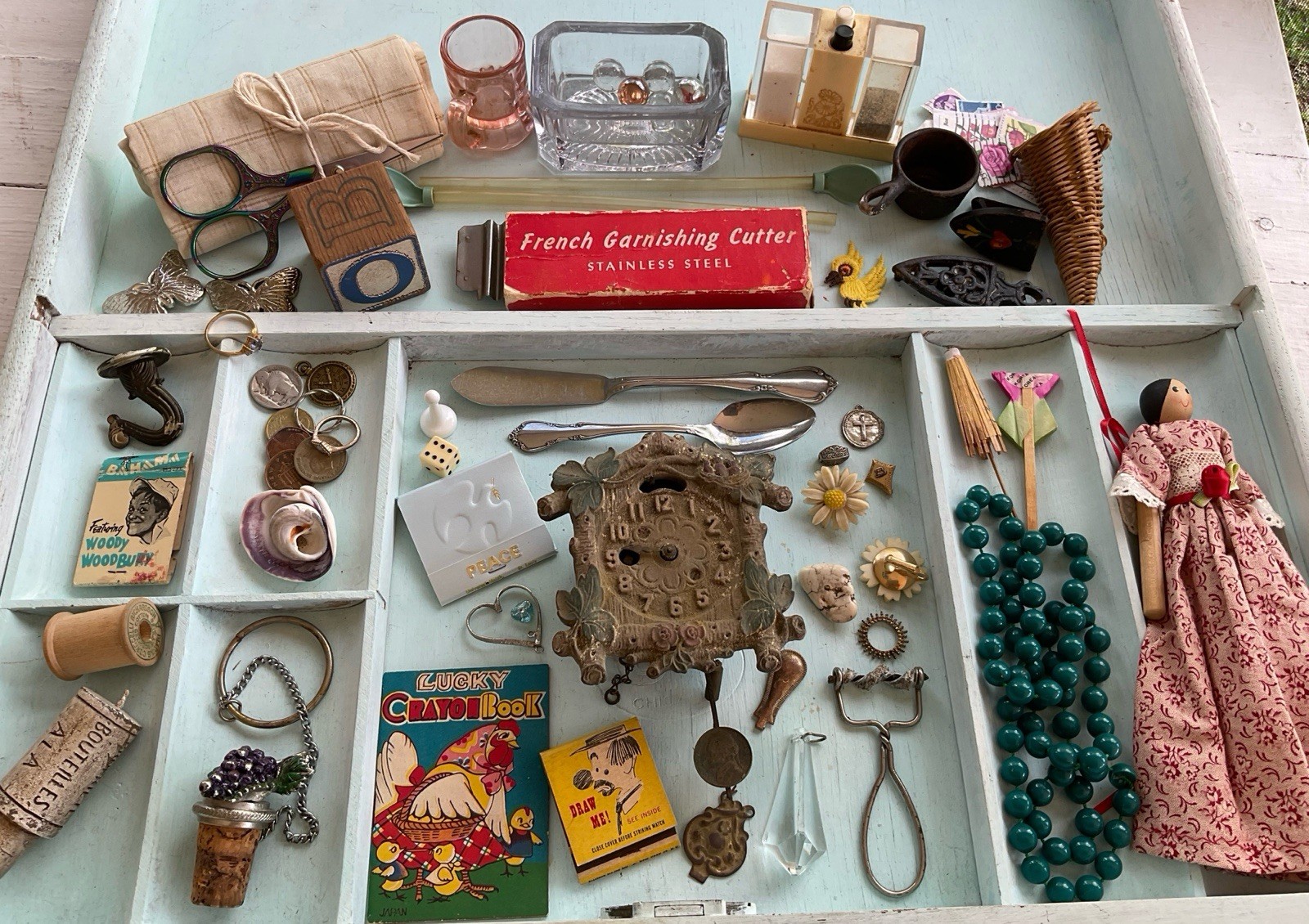 Antique Vintage Junk Drawer Treasure LOT Cast IRON costume jewelry coins 3.5lbs