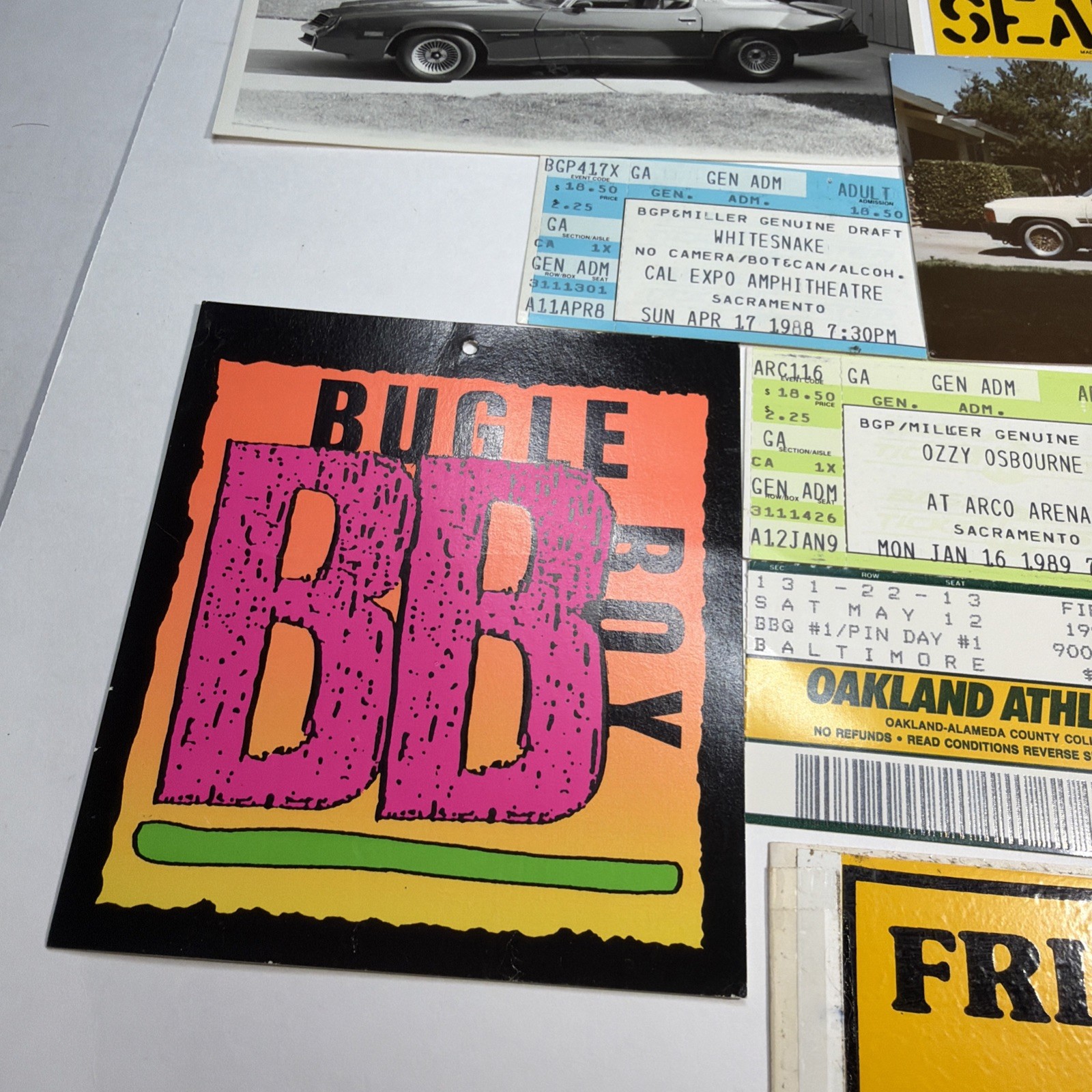 1980s & 90’s Nostalgia Lot Bugle Boy, Car Photos, Concert Ticket Stubs & More