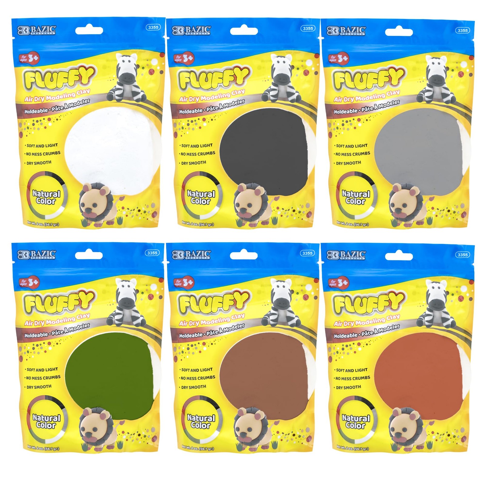 BAZIC Air Dry Clay 2oz Natural/Earth Color Non-Toxic Modeling Dough for Kids