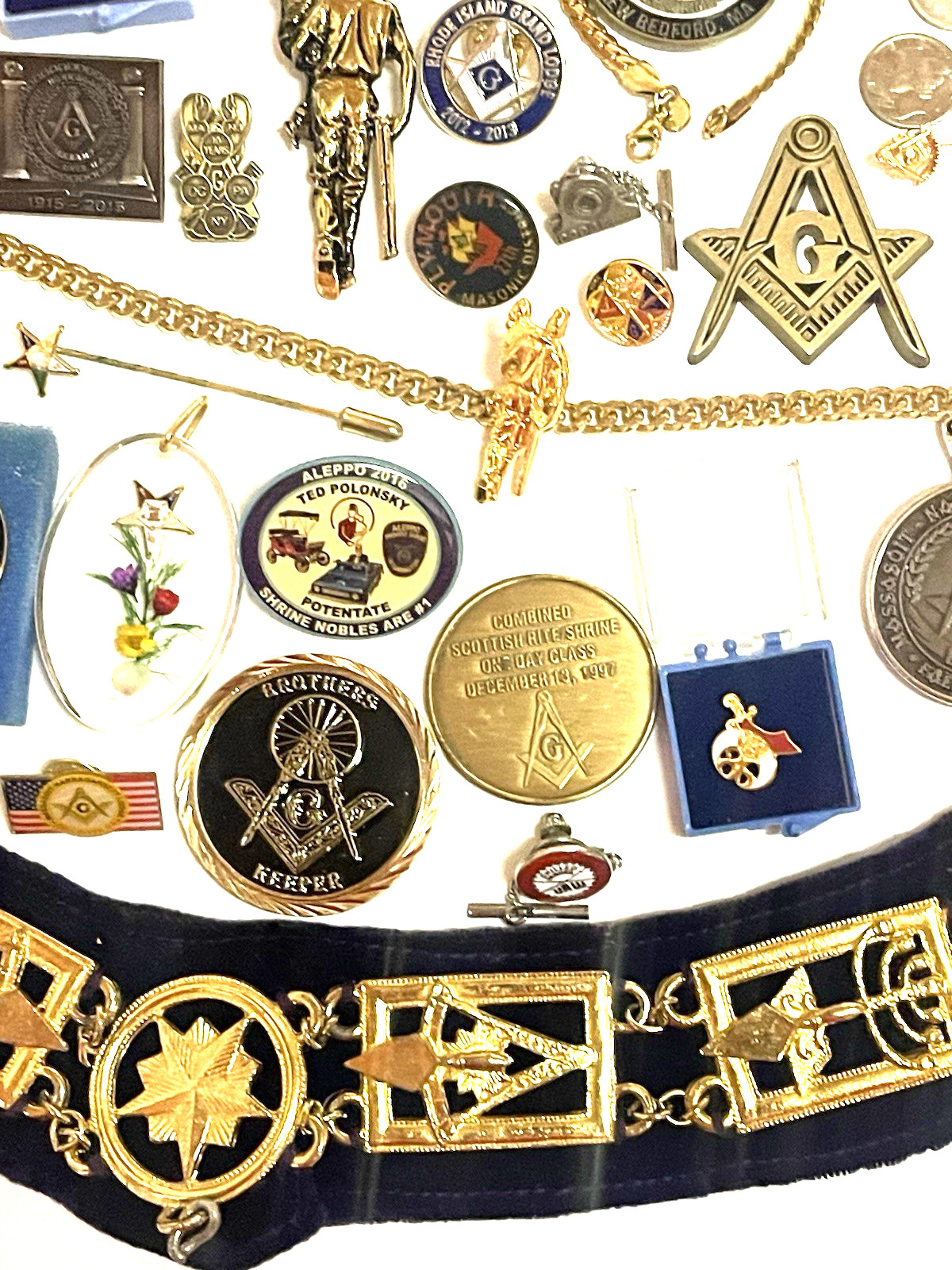 Vintage Junk Drawer Masonic Lot Silver Gold Jewelry Token Coin Medal Collar Old