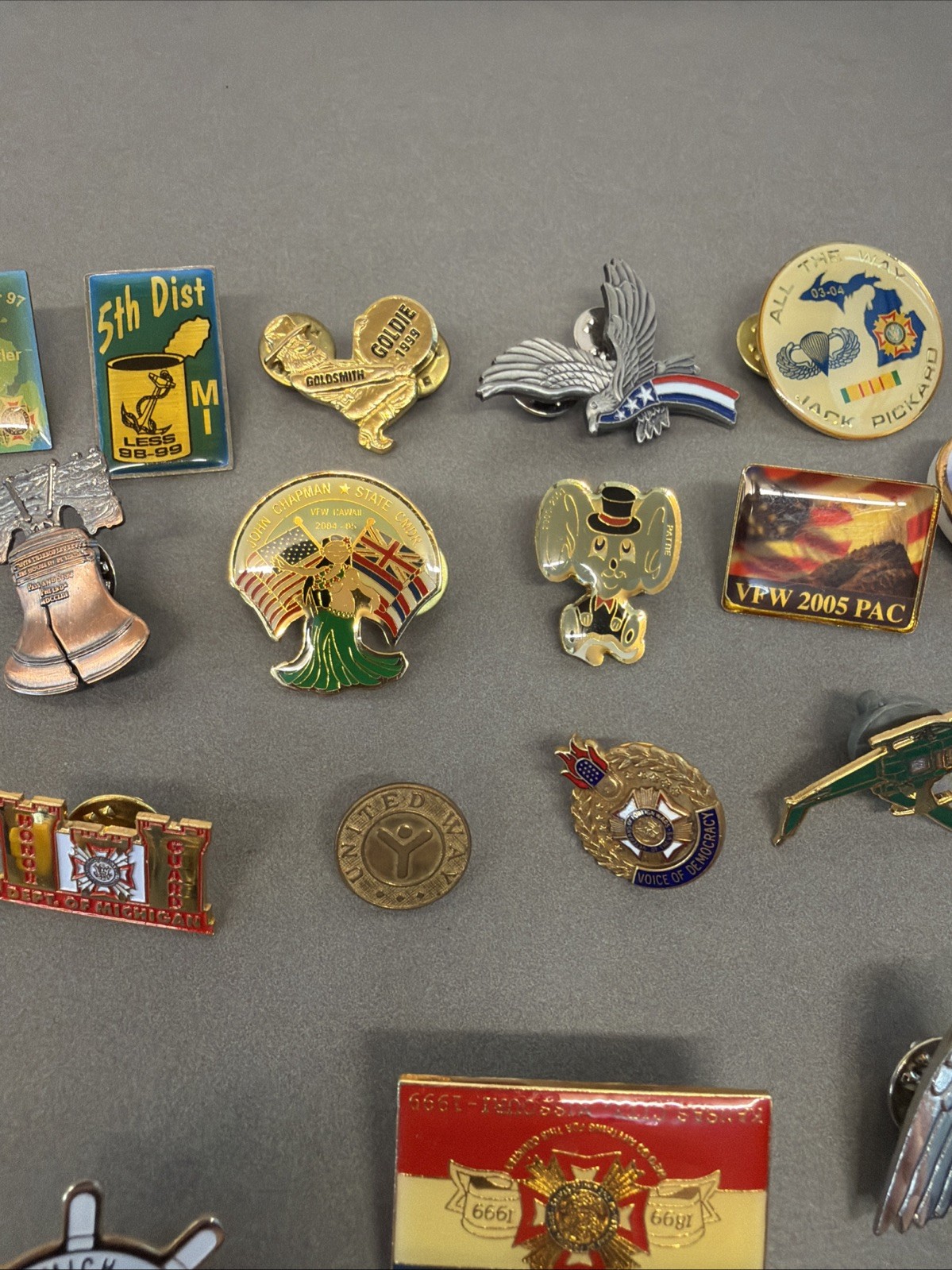 Lapel Pins Lot – Vfw, Michigan, Wwii, Helicopte, Goldie, Eagle #4 MS1