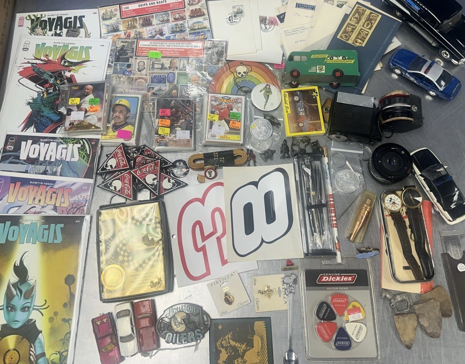 Junk Drawer Job Lot Baseball Card Stamp Jewelry Camera Metal Toys Car Coin #2